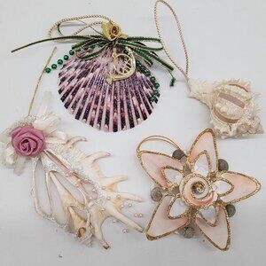 Handcrafted Nautical Sea Shell Christmas Ornaments Set Of 4